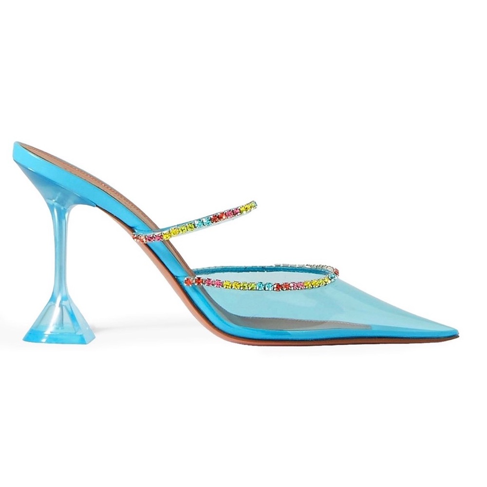 Amina Muaddi Gilda Glass Mules – Blue PVC